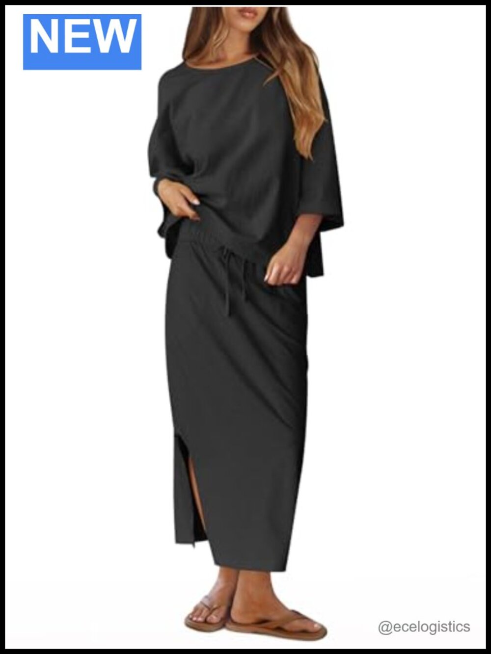 2 Piece Lounge Set Women Viscose Oversized Tee Maxi Skirt